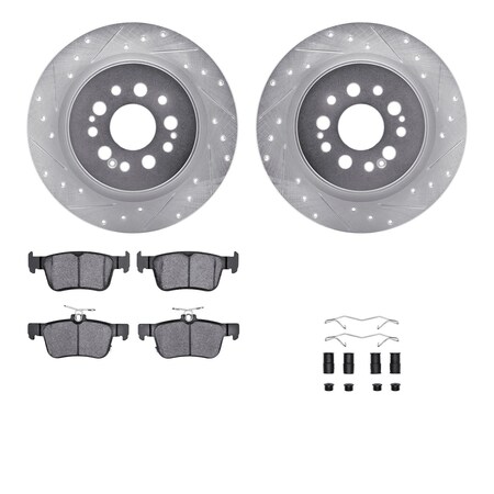 Rear - Dynamic Friction Company Brake Rotors - Drill/Slot - Silver with Ceramic Brake Pads and Hardware Kit 7312-59110
